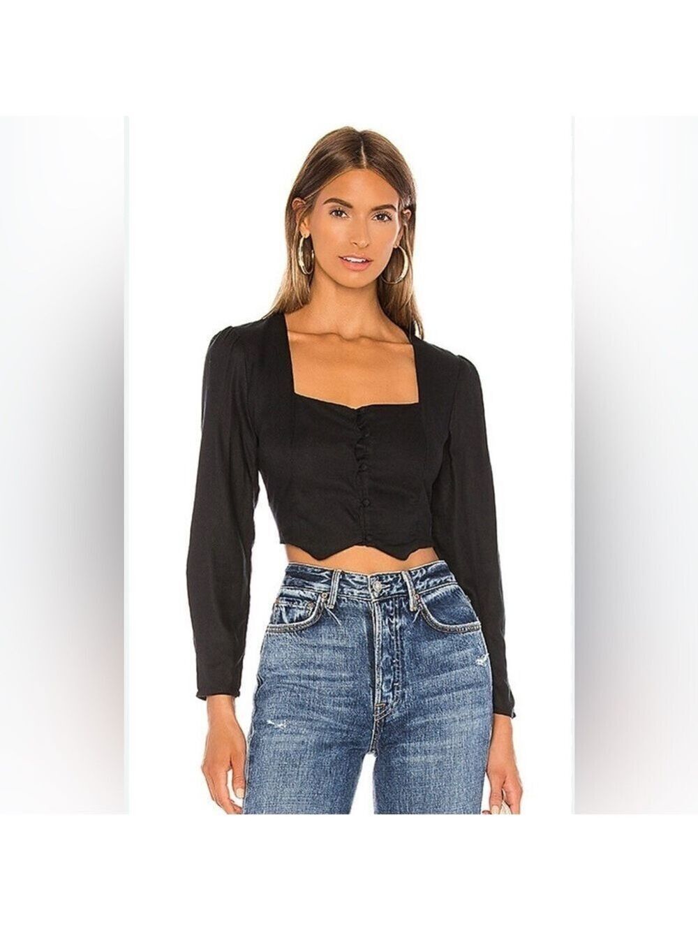 Amuse Society Tesoro‎ Cropped Blouse Black SZ S